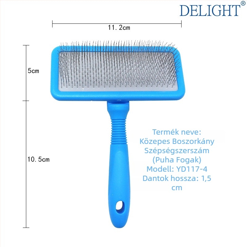 Deshedding tűs fésű kutyáknak és macskáknak, görbült felülettel, rozsdamentes acél tűk, műanyag fogantyú