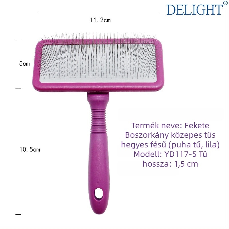 Deshedding tűs fésű kutyáknak és macskáknak, görbült felülettel, rozsdamentes acél tűk, műanyag fogantyú