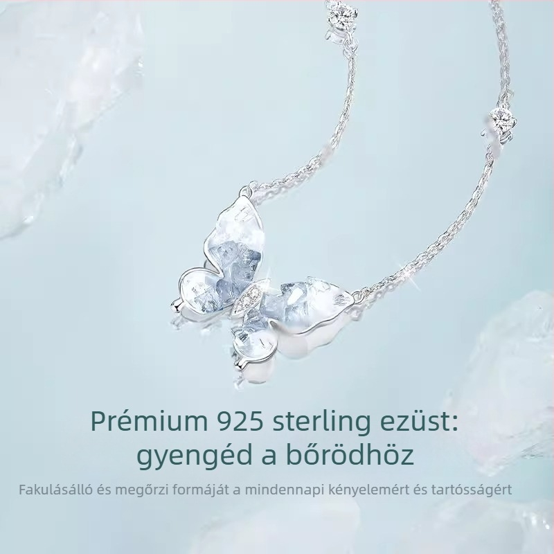 S925 ezüst pillangó nyaklánc cirkóniával, kereszt lánccal, többszintű dizájn nőknek