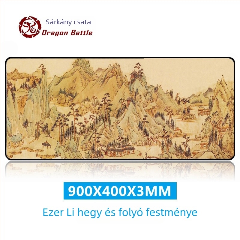 Ősi stílusú egérpad, extrán nagy asztali pad, kínai stílusú, vastag, csúszásmentes, tájkép motívum, nagy méret, csuklótámasz