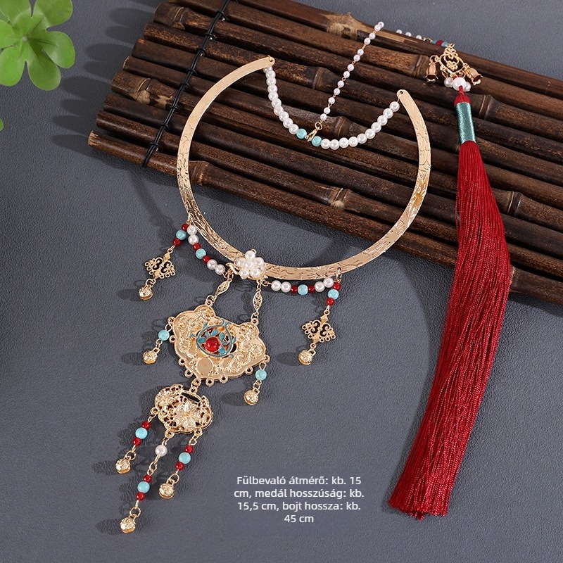 Ötvözetből készült geometriás galléros nyaklánc, etnikus stílus, golyó lánccal, 2025 ősz kiadás