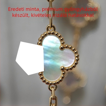 Vanjia Four-Leaf Clover Five-Petal Bracelet, V Gold, 18K Thick Gold-Plated, CNC High-Grade, Natural Chalcedony and Mother-of-Pearl