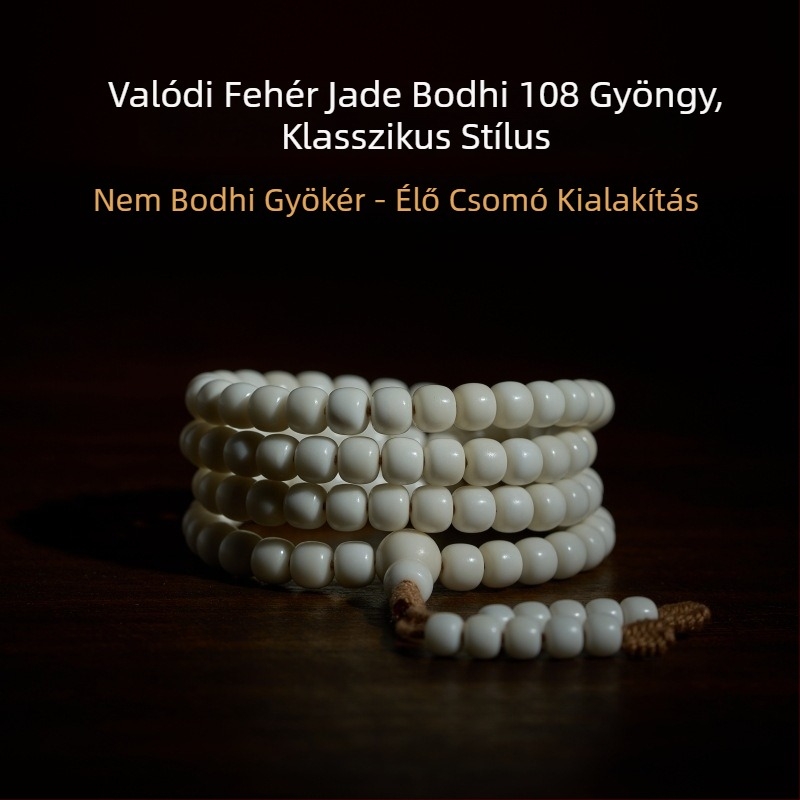 Hainan természetes fehér jade Bodhi 108 gyöngyös karkötő-nyaklánc