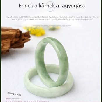 Természetes női jáde karkötő, világos zöld lebegő virág mintával