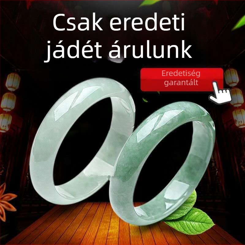 Természetes női jáde karkötő, világos zöld lebegő virág mintával