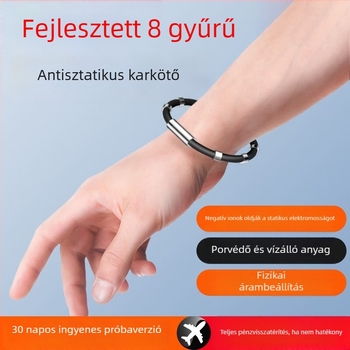 Szilikon anti-sztatikus csuklópánt mágnessel és negatív ionokkal, pár-stílusú sportos karkötő titánium-acél lánccal
