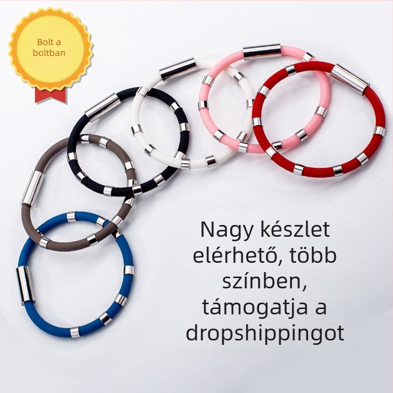 Szilikon anti-sztatikus csuklópánt mágnessel és negatív ionokkal, pár-stílusú sportos karkötő titánium-acél lánccal