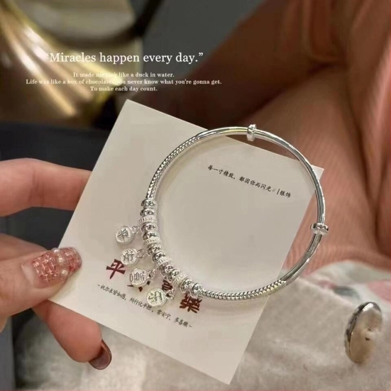 Yidian ezüstözött karkötő, új kínai stílusú chinoiserie, állítható push-pull zár, 20 g, női kiegészítő