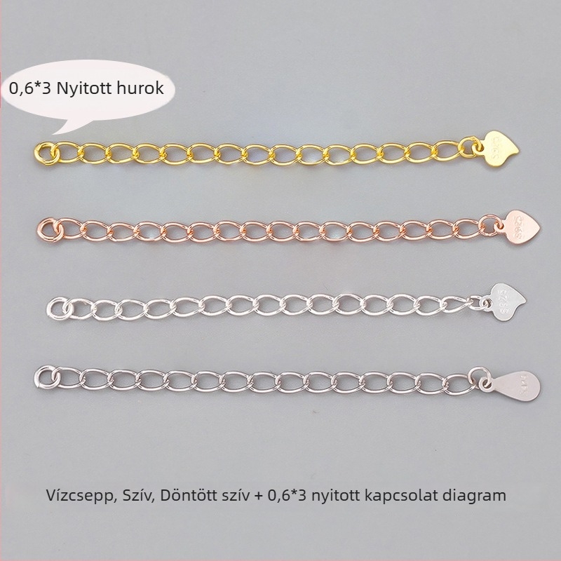 S925 Sterling ezüst, 5 cm-es hosszabbító lánc karkötőkhöz és nyakláncokhoz – végződés vízcsepp alakú