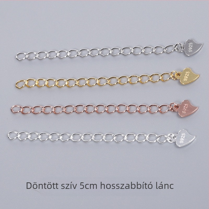 S925 Sterling ezüst, 5 cm-es hosszabbító lánc karkötőkhöz és nyakláncokhoz – végződés vízcsepp alakú