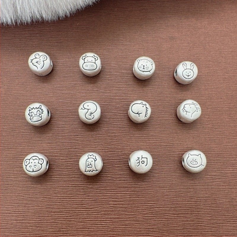 DIY ékszerkiegészítők - 3D ezüst zodiákus spacer gyöngyök karkötőhöz, kézzel készített, 99% ezüst, 2024 tavasz, Silver Master Goldsmith