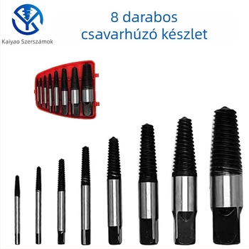 8 darabos eltávolító készlet törött csavarok, csapok és vízvezeték-csatlakozások eltávolítására; magas széntartalmú acélból; méretek 80×60 mm és 90×60 mm; háztartási mechanikai karbantartáshoz