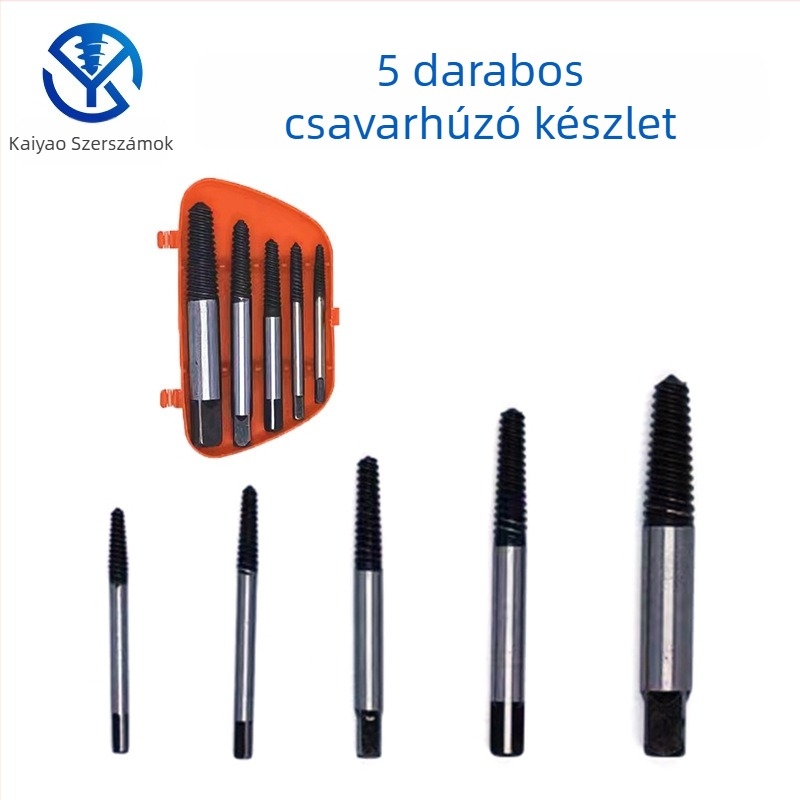 8 darabos eltávolító készlet törött csavarok, csapok és vízvezeték-csatlakozások eltávolítására; magas széntartalmú acélból; méretek 80×60 mm és 90×60 mm; háztartási mechanikai karbantartáshoz