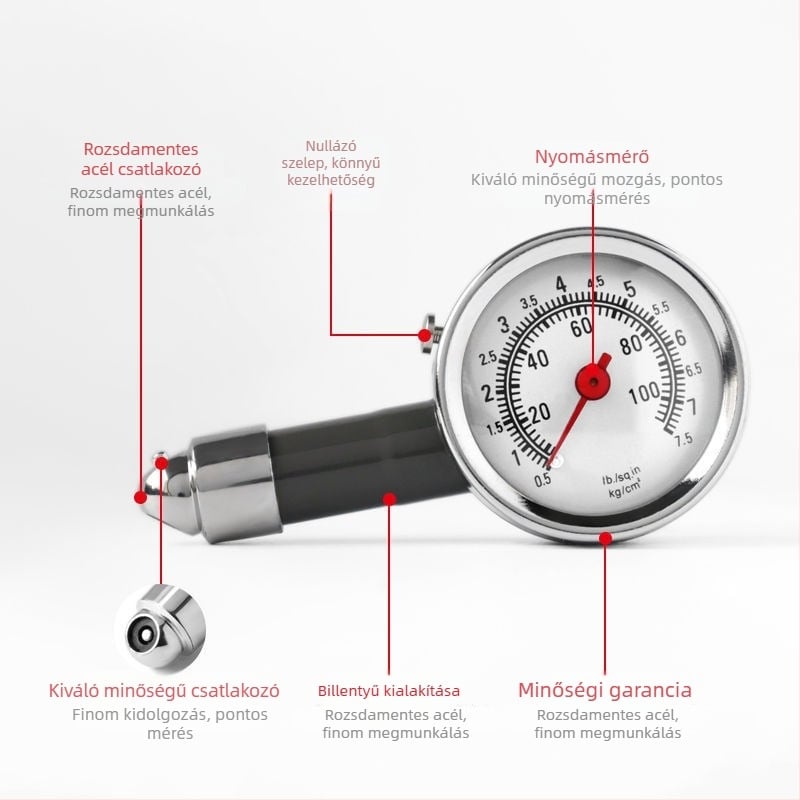 Gumiabroncsnyomás-mérő – hordozható, kiváló pontosságú nyomásmérés (220V, Márka Unique)