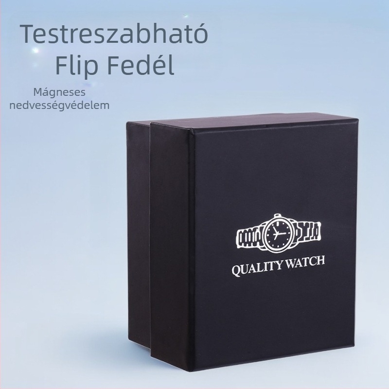 Mágneses flip tok óráknak, matt felülettel, forrónyomott logóval, kompatibilis mechanikus és kvarc órákhoz