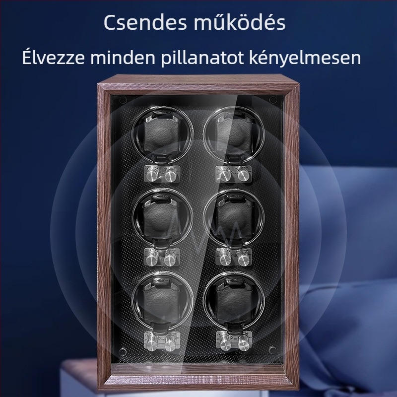 Automata órakerék forgató mechanikus órákhoz – fa tok, fa erezetes felülettel, Modell 001, ékszerek csomagolására
