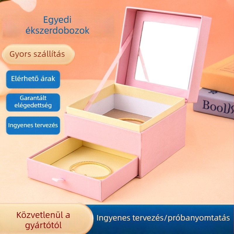 Felfelé nyíló ékszeres doboz színes belsővel, arany- és ezüstkartonból készült ékszer doboz, luxus karkötőcsomagolás