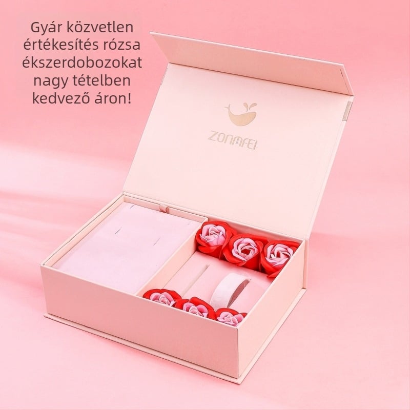 Valentin-napi luxus ajándékdoboz óra–ékszerrel, rózsaszín és kék készlet, logó nyomtatva, testreszabás elérhető, licencelt privát címke, Zhen Charm Princess márka, 100 darab
