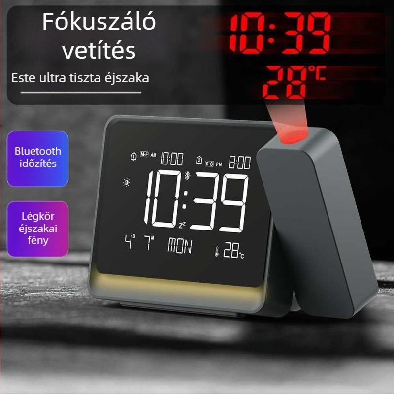LED projektoros óra Bluetooth, automata időzítés, hőmérő