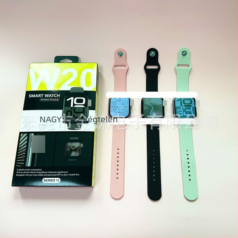 Smartwatch W20 Series 11 – Bluetooth hívások, valós idejű pulzusmérés, TFT kijelző, mindennapos vízállóság, vezeték nélküli töltés