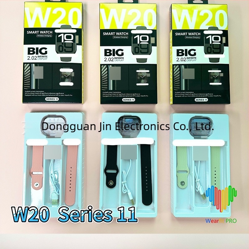 Okosóra W20 Series 11, Bluetooth hívások, 3D menü, valós idejű pulzusmérés, vezeték nélküli töltés, vízálló, érintéses és gombos működés S10