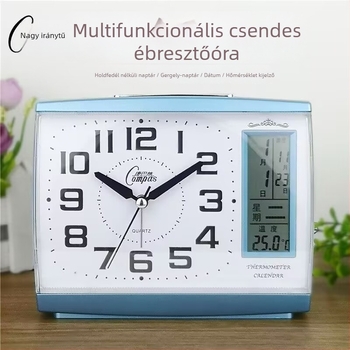 Csendes ébresztőóra örök kalendáriummal, éjjeli fénnyel, hőmérővel és szundi funkcióval — éjjeliszekrényre szánt óra