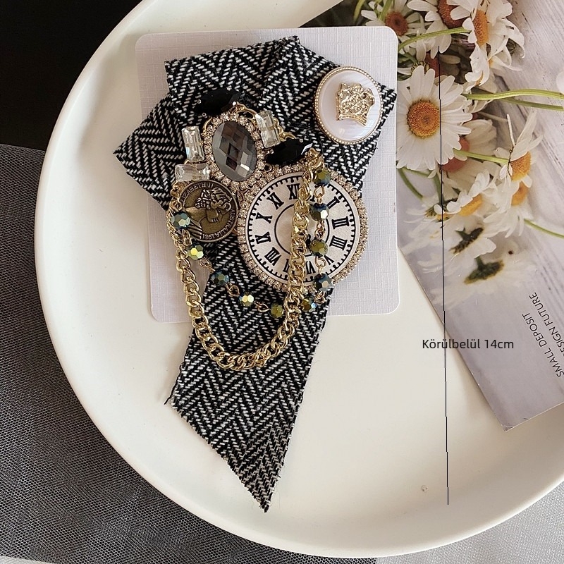Brooch strasszos masni és geometriai óraminta – kevert anyagok, uniszex divat dekoráció