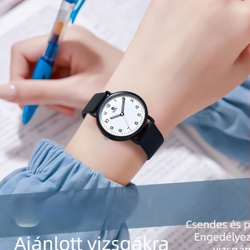 Gyerek kvarc karóra gumis szíjjal, műanyag tokkal, analóg kijelző, 30 m-es vízállóság
