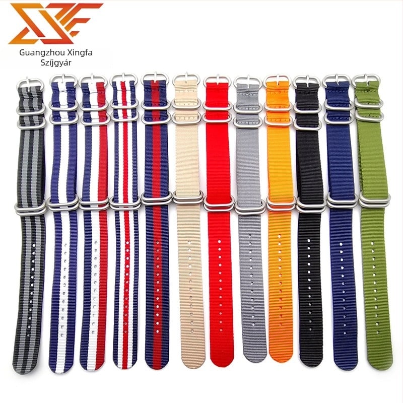 Xingfa Ötgyűrűs NATO óraszíj, egyszerű csattal, nylon szövött vászon, 18/20/22/24 mm