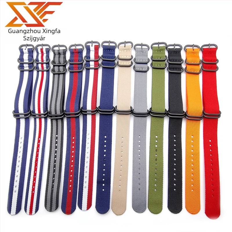 Xingfa Ötgyűrűs NATO óraszíj, egyszerű csattal, nylon szövött vászon, 18/20/22/24 mm