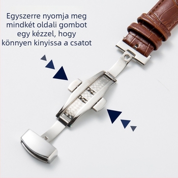 Unisex óraszíj természetes bőrből, bambusz mintával és pillangó csattal, 50 darabos csomag