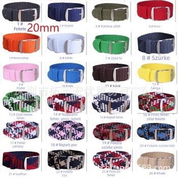 Perlon hálós óraszíj, vízálló, textil anyag, vastagság 1.25–1.4 mm, hossz 260–265 mm vagy 275–280 mm