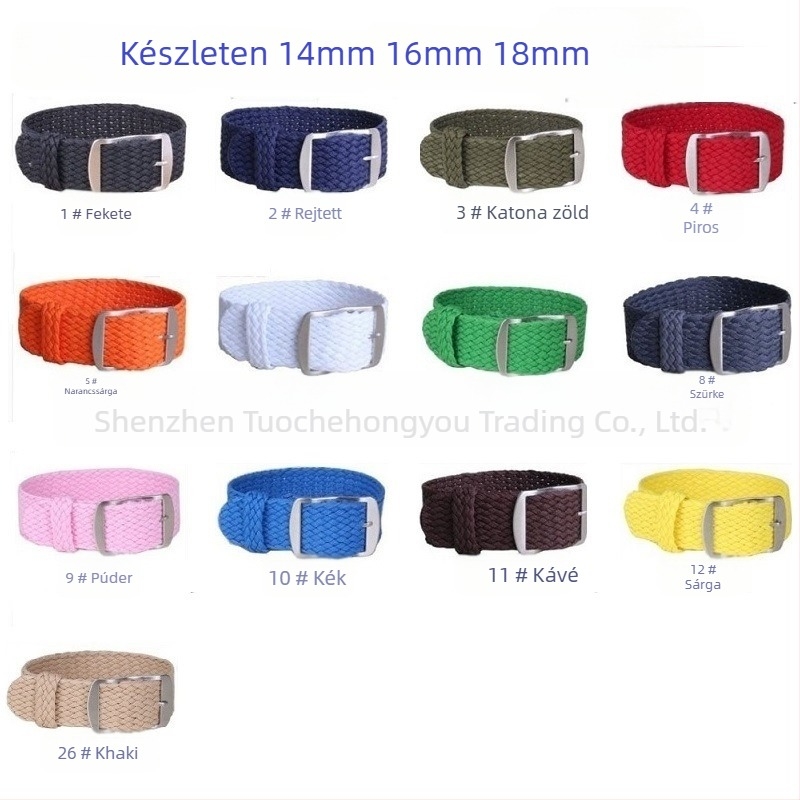 Perlon hálós óraszíj, vízálló, textil anyag, vastagság 1.25–1.4 mm, hossz 260–265 mm vagy 275–280 mm