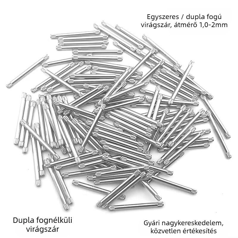 Óracsík tengely virágág motívummal – 304 rozsdamentes acél, egyfogú vagy kétfogú virágág, alkatrész órához, doboz 1000 darab