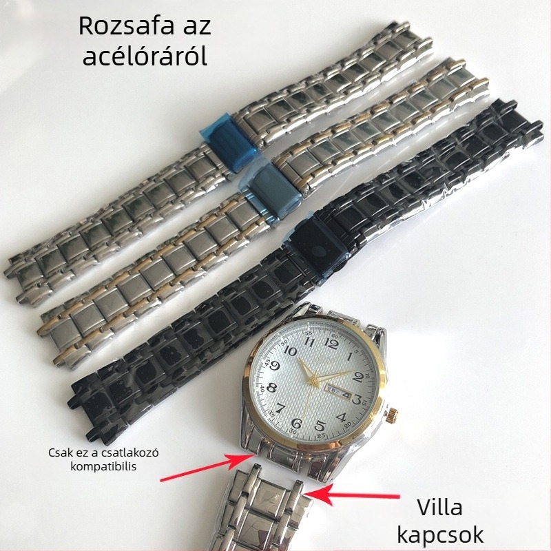 Férfi karóraszíj rozsdamentes acélból, fogazott csatlakozással, szilárd kivitel