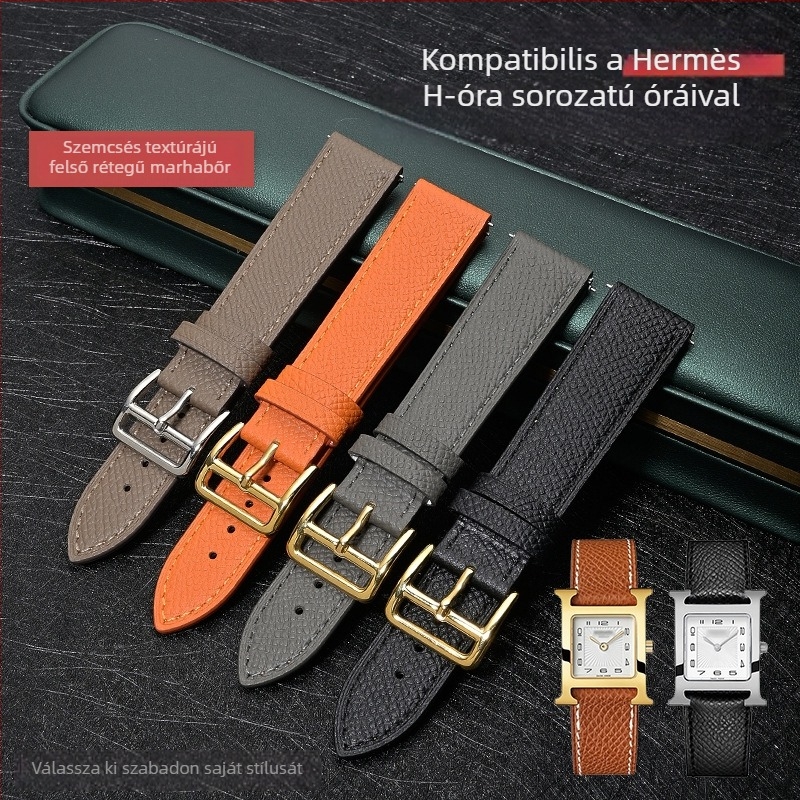 Hermès-stílusú, valódi bőrből készült óraszíj, borjúbőr, több színben és méretben