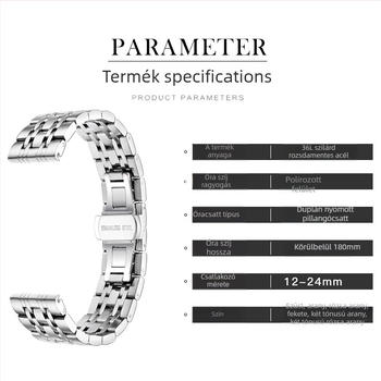 Rozsdamentes acél óraszíj pillangócsattal, hét gyöngyös dizájn, Baida Bentley, 2024 tél