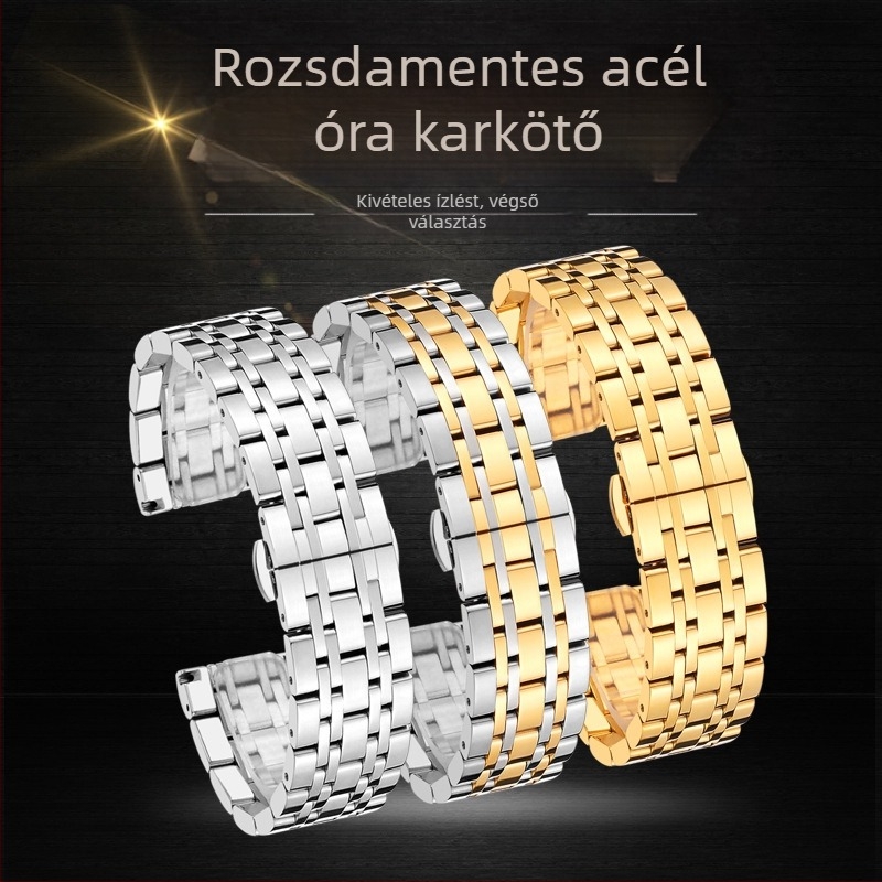 Rozsdamentes acél óraszíj pillangócsattal, hét gyöngyös dizájn, Baida Bentley, 2024 tél