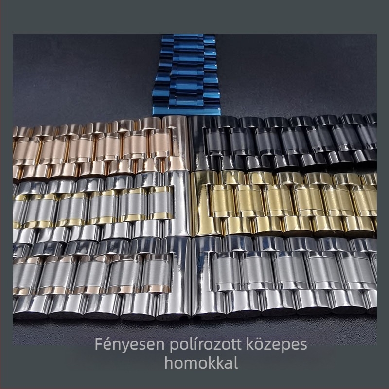 Rozsdamentes acélból készült óraszíj pillangó csattal, öt gyöngyös kialakítás, sík fejű, ívelt dizájn, Taryn márka, üzleti/egységes stílus
