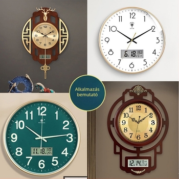 Dekorációs falióra örök naptárral, LCD kijelző, hőmérséklet kijelzés, ABS tok, elektronikus működés, modern minimalist stílus