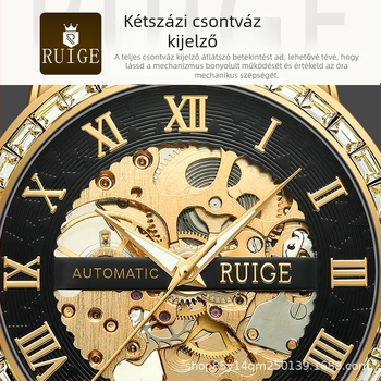 Reigo A2-3 Luxus Skeleton automata mechanikus férfi karóra, rozsdamentes acél tok és szíj, analóg kijelző, 30M vízállóság