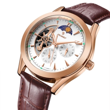 SENORS mechanikus óra valódi bőrszíjjal, ötvözet tokkal, 30 m vízállóság, naptár és hét kijelző