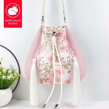 Hanfu ihletésű crossbody táska bojt-díszítéssel, poliészter, kényelmes stílus, záródás fedéllel, forma: más