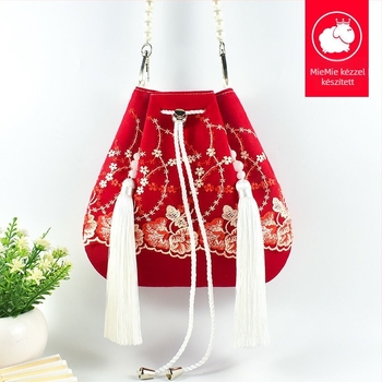 Hanfu ihletésű crossbody táska bojt-díszítéssel, poliészter, kényelmes stílus, záródás fedéllel, forma: más