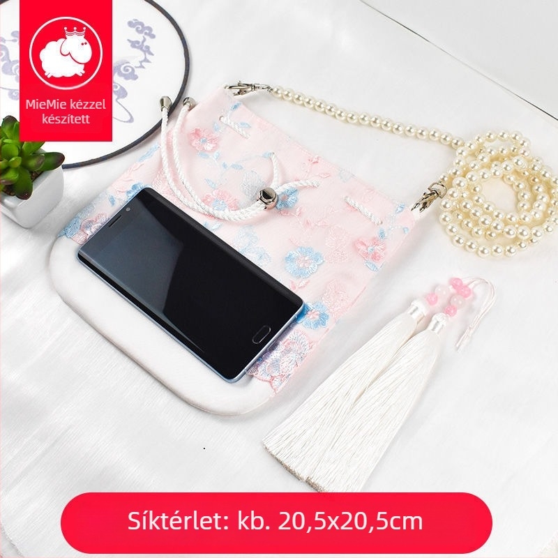 Hanfu ihletésű crossbody táska bojt-díszítéssel, poliészter, kényelmes stílus, záródás fedéllel, forma: más
