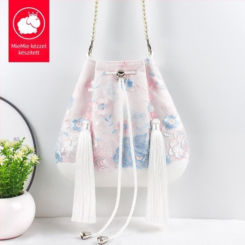 Hanfu ihletésű crossbody táska bojt-díszítéssel, poliészter, kényelmes stílus, záródás fedéllel, forma: más