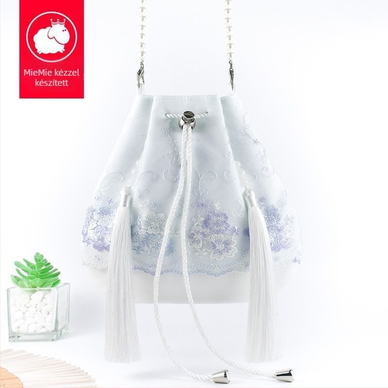 Hanfu ihletésű crossbody táska bojt-díszítéssel, poliészter, kényelmes stílus, záródás fedéllel, forma: más