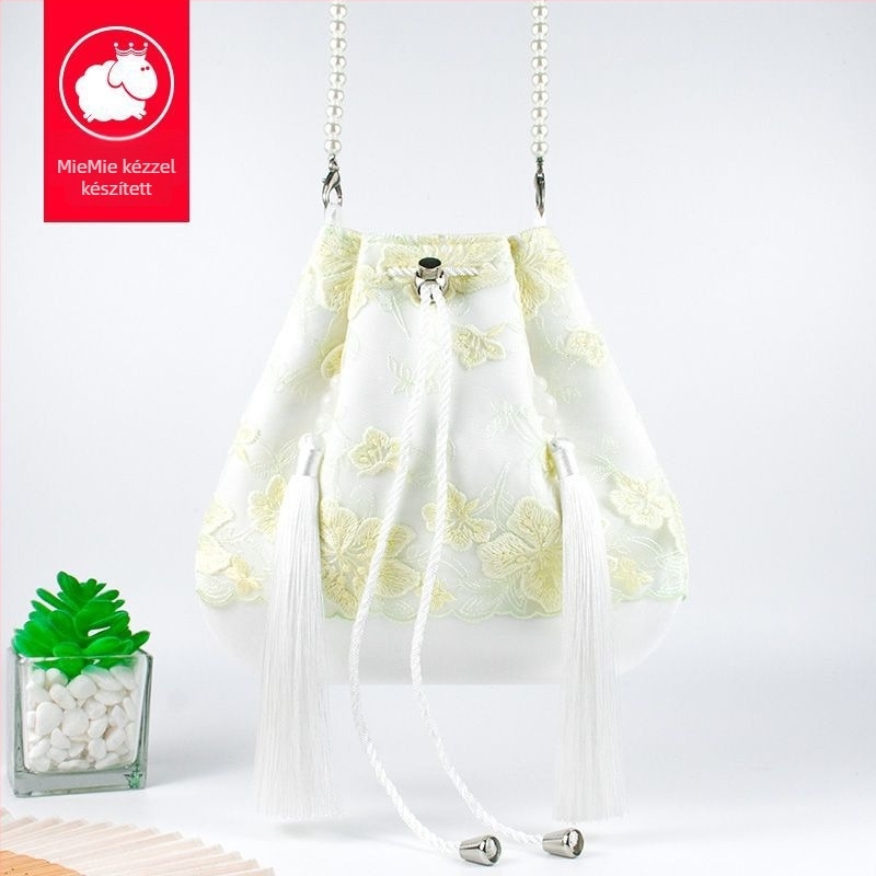 Hanfu ihletésű crossbody táska bojt-díszítéssel, poliészter, kényelmes stílus, záródás fedéllel, forma: más