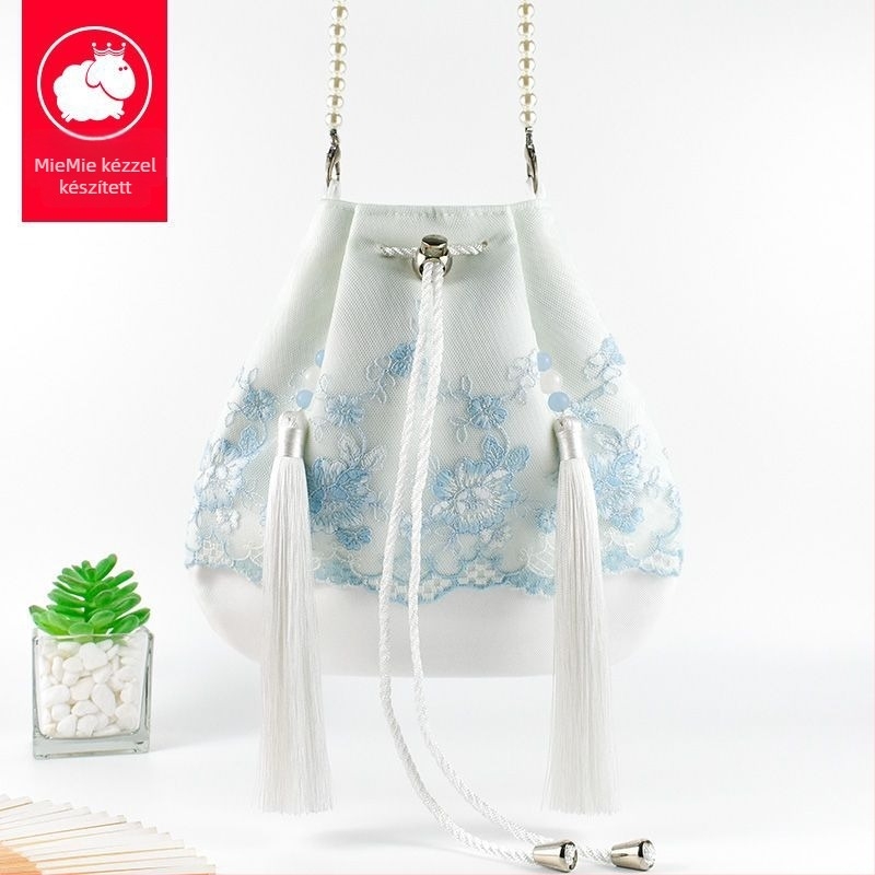 Hanfu ihletésű crossbody táska bojt-díszítéssel, poliészter, kényelmes stílus, záródás fedéllel, forma: más