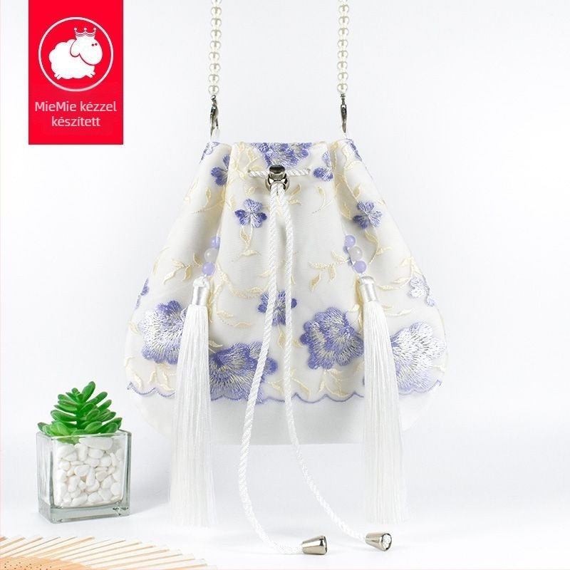 Hanfu ihletésű crossbody táska bojt-díszítéssel, poliészter, kényelmes stílus, záródás fedéllel, forma: más
